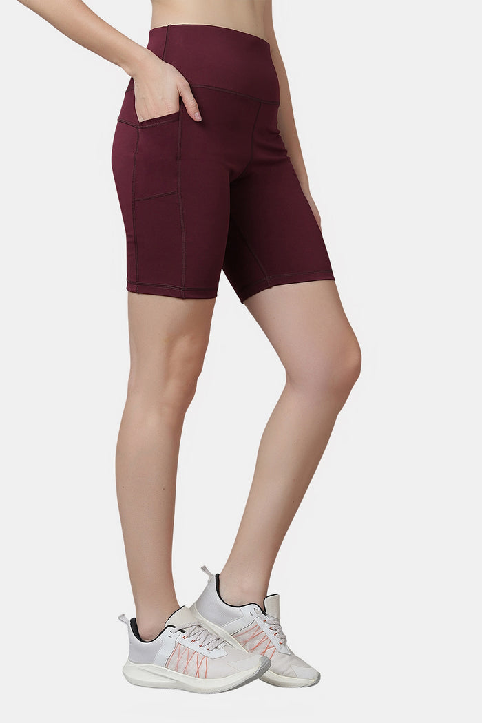 Active 003 Women’s High-Waist Gym Shorts with Pockets | Stretch Fit Above-Knee Workout Shorts