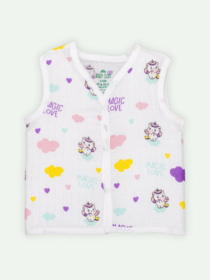 Babyclan Muslin Front Open Jabla Top & Shorts Set - Baby Unicorn