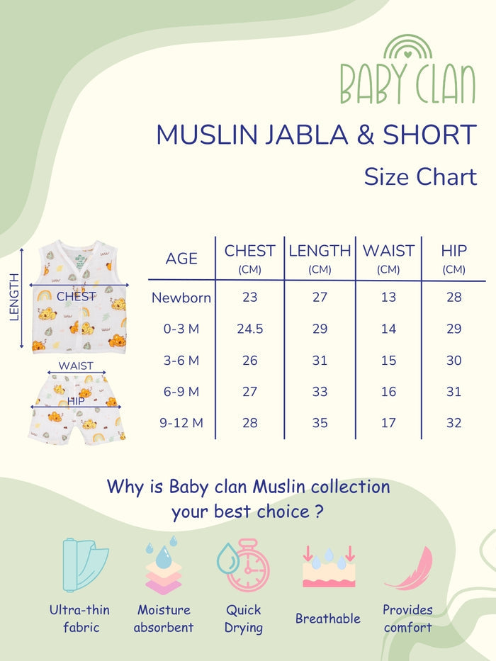 Babyclan Muslin Front Open Jabla Top & Shorts Set - Cloud