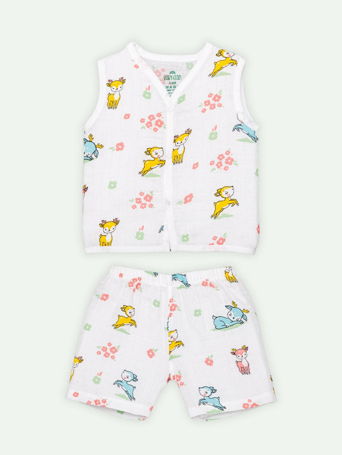 Babyclan Muslin Front Open Jabla Top & Shorts Set - Deer