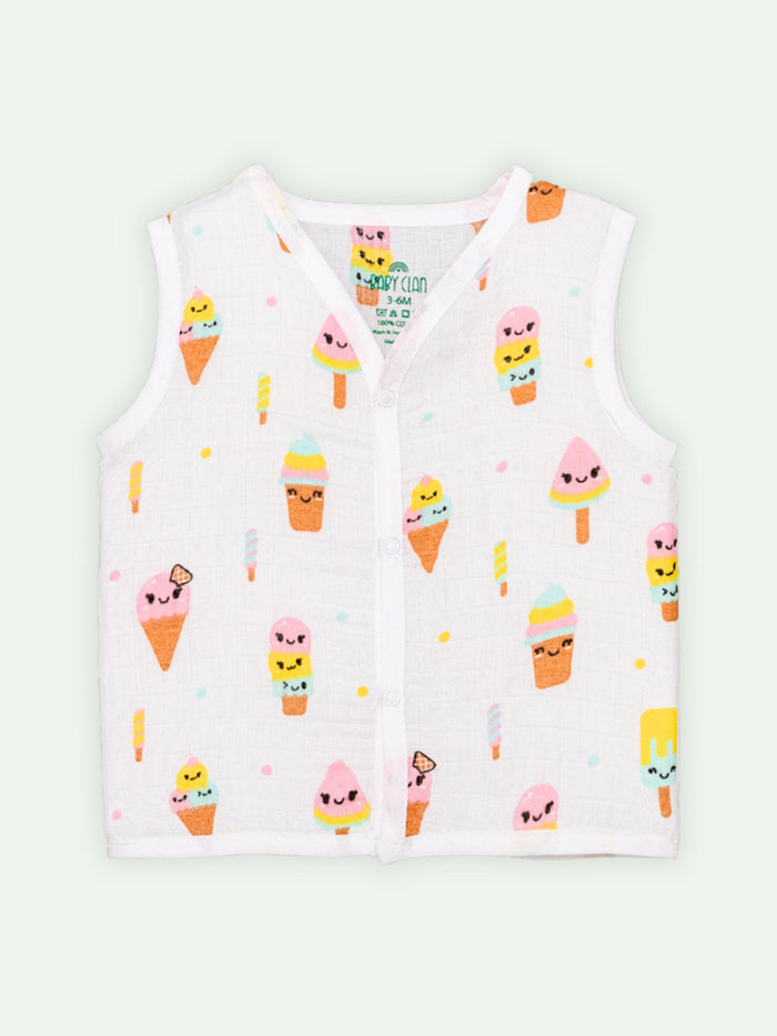 Babyclan Muslin Front Open Jabla Top & Shorts Set - Ice Cream