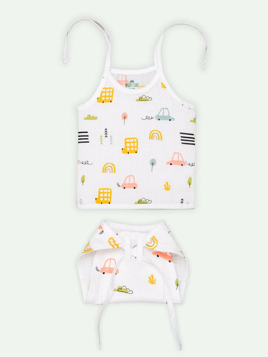 Babyclan Muslin Knotted Jabla Top & Nappy Set - Bus