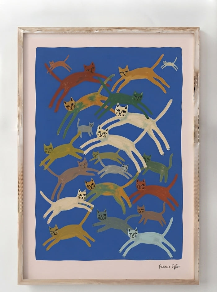 Blå Kattparad | Blue Abstract Cat Wall Art Print