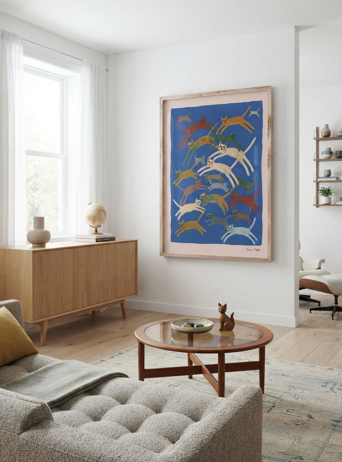 Blå Kattparad | Blue Abstract Cat Wall Art Print