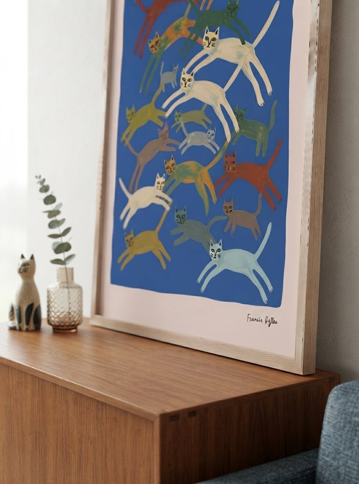 Blå Kattparad | Blue Abstract Cat Wall Art Print