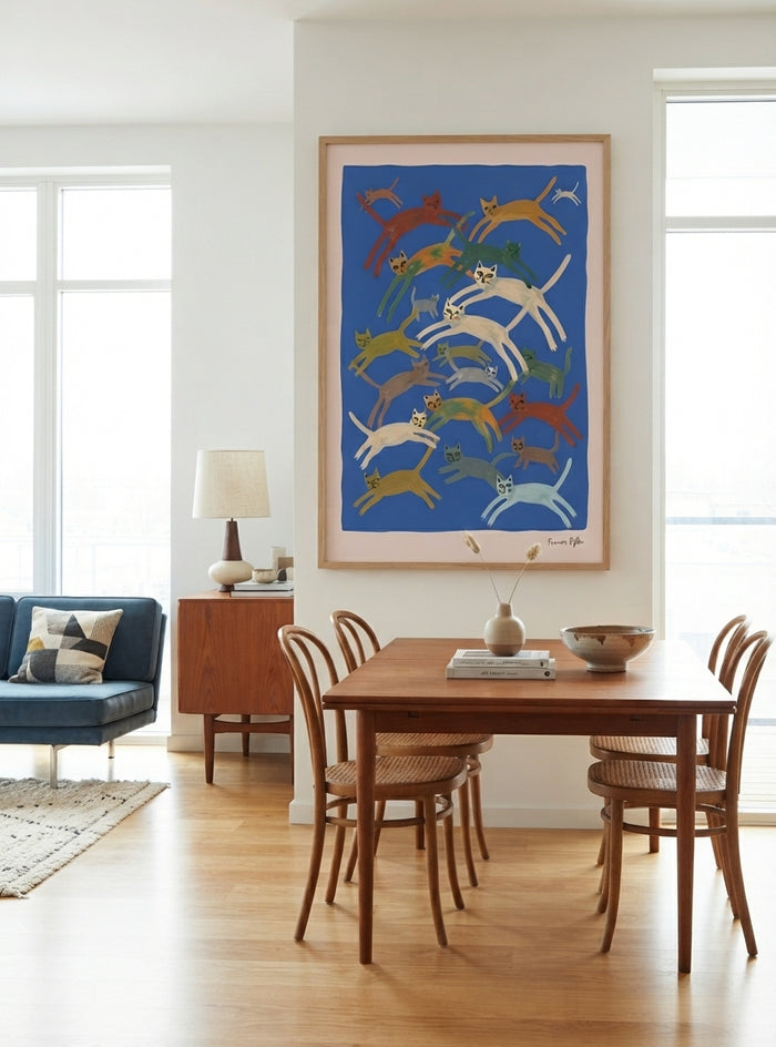 Blå Kattparad | Blue Abstract Cat Wall Art Print