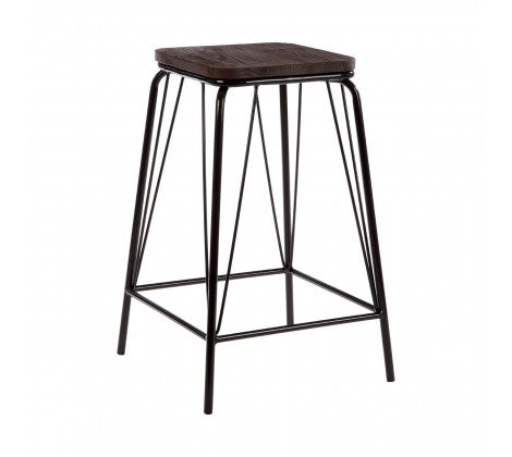 District Black Metal And Elm Wood Stool - Modern Home Interiors