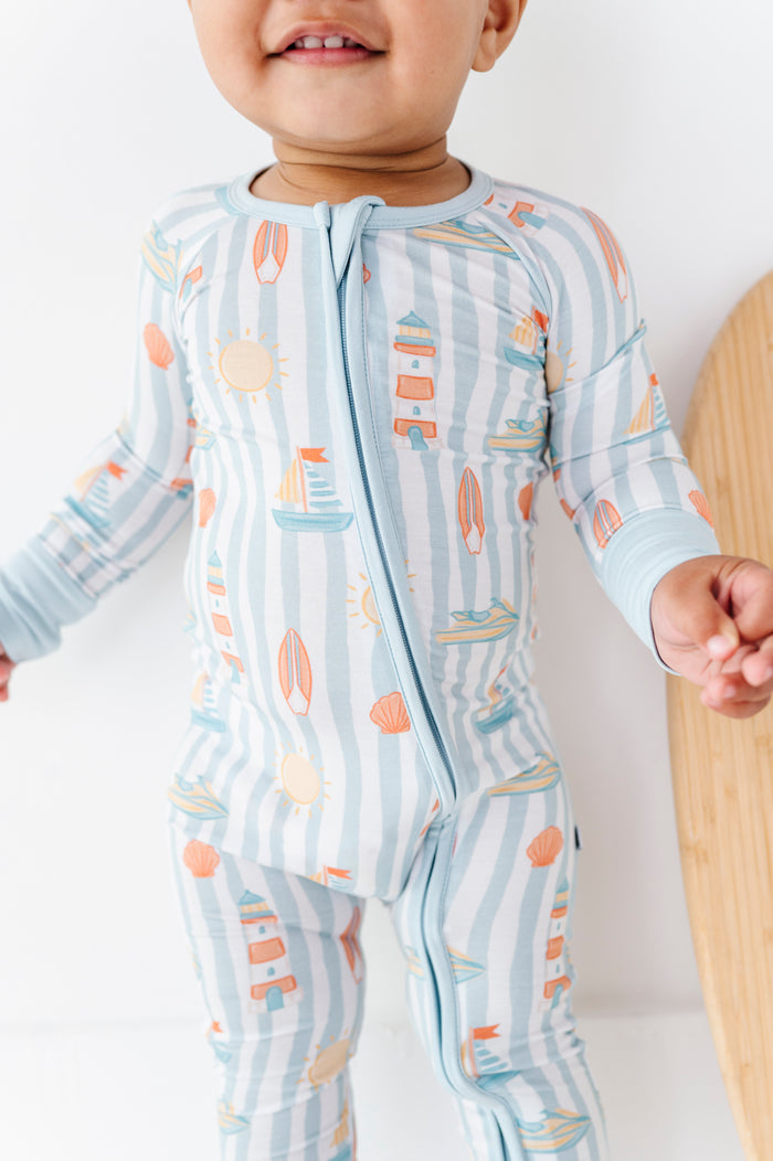Boardwalk Buddies Blue Convertible Baby Footies Zipper