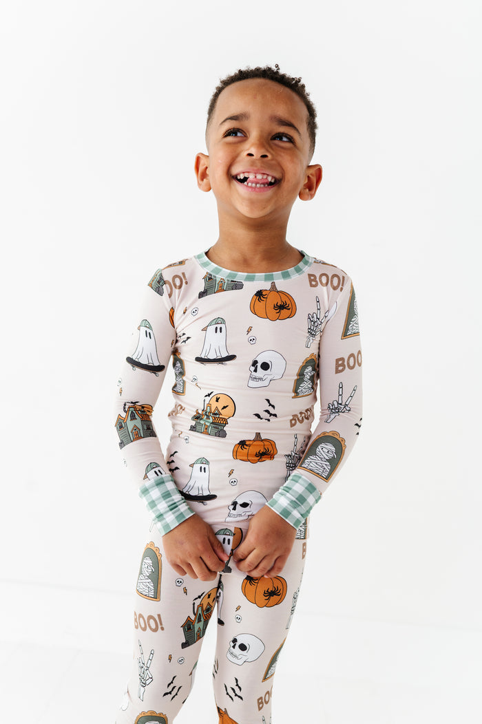 Kids Halloween PJs for siblings in soft bamboo fabric