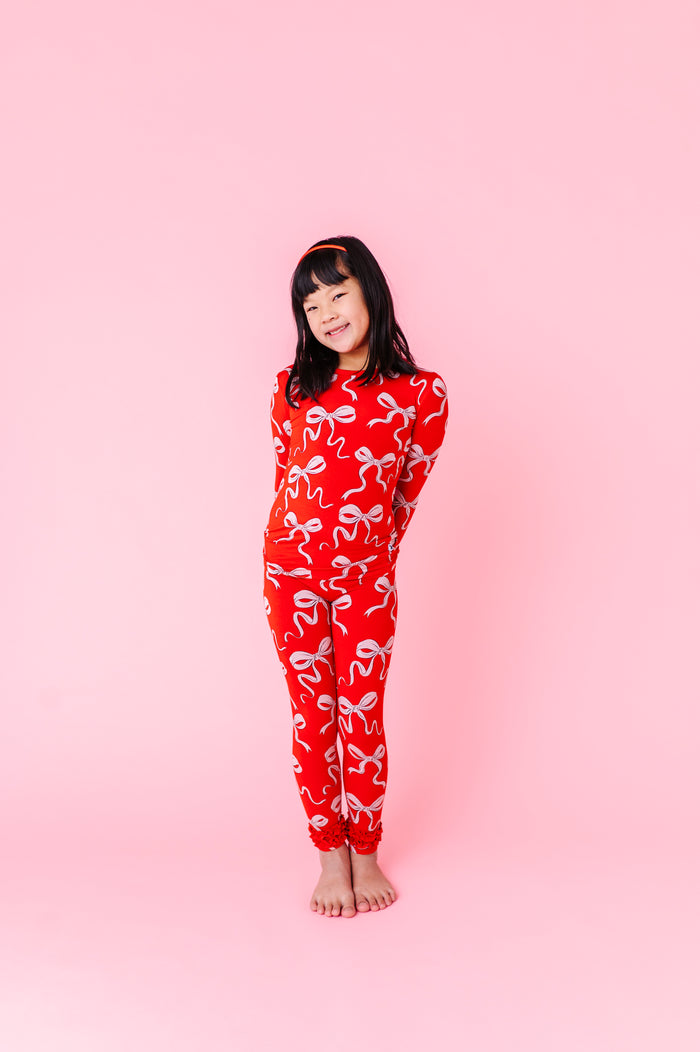 Bow Much Love Kids Pajamas With Ruffle