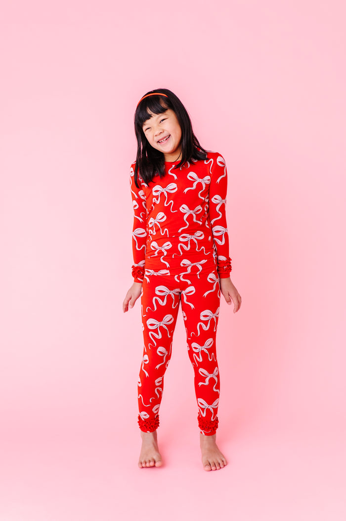 Bow Much Love Kids Pajamas With Ruffle
