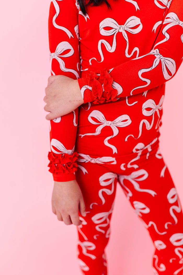 Bow Much Love Kids Pajamas With Ruffle