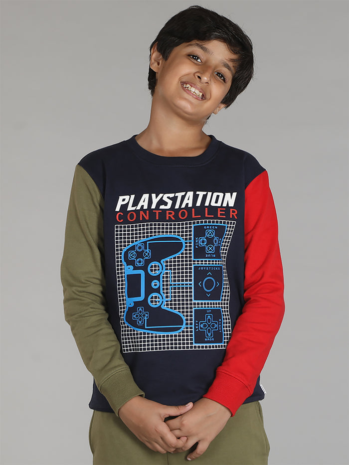 Boys Colorblocked Sleeve & Printed Sweatshirt
