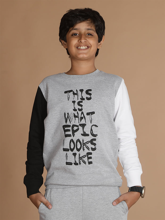Boys Colorblocked Sleeve & Printed Sweatshirt