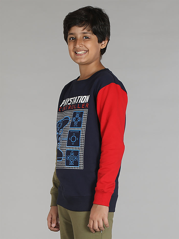 Boys Colorblocked Sleeve & Printed Sweatshirt