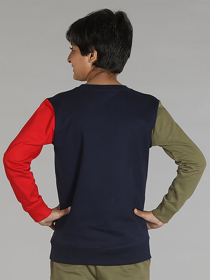 Boys Colorblocked Sleeve & Printed Sweatshirt