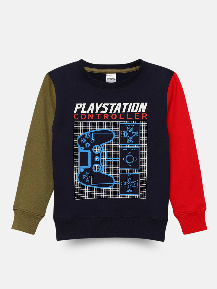 Boys Colorblocked Sleeve & Printed Sweatshirt