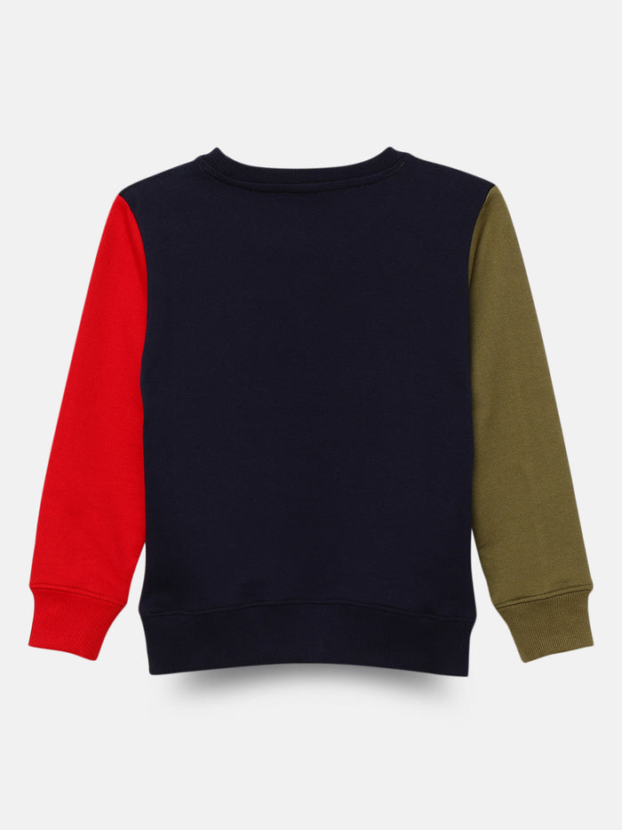 Boys Colorblocked Sleeve & Printed Sweatshirt