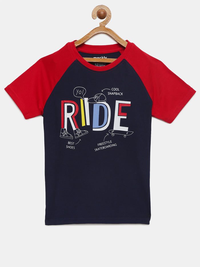Boys Raglan Sleeve Printed Cotton T-Shirt