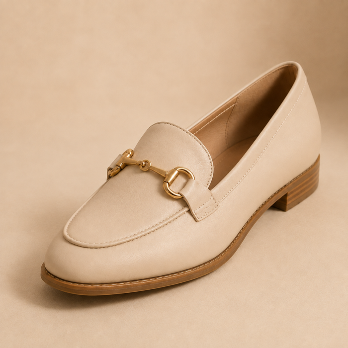 BRIURY Elegant Beige Loafers for Women – Gold Detail Slip-On Shoes