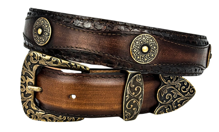 BROWN PYTHON/LEATHER  WESTERN BELT
