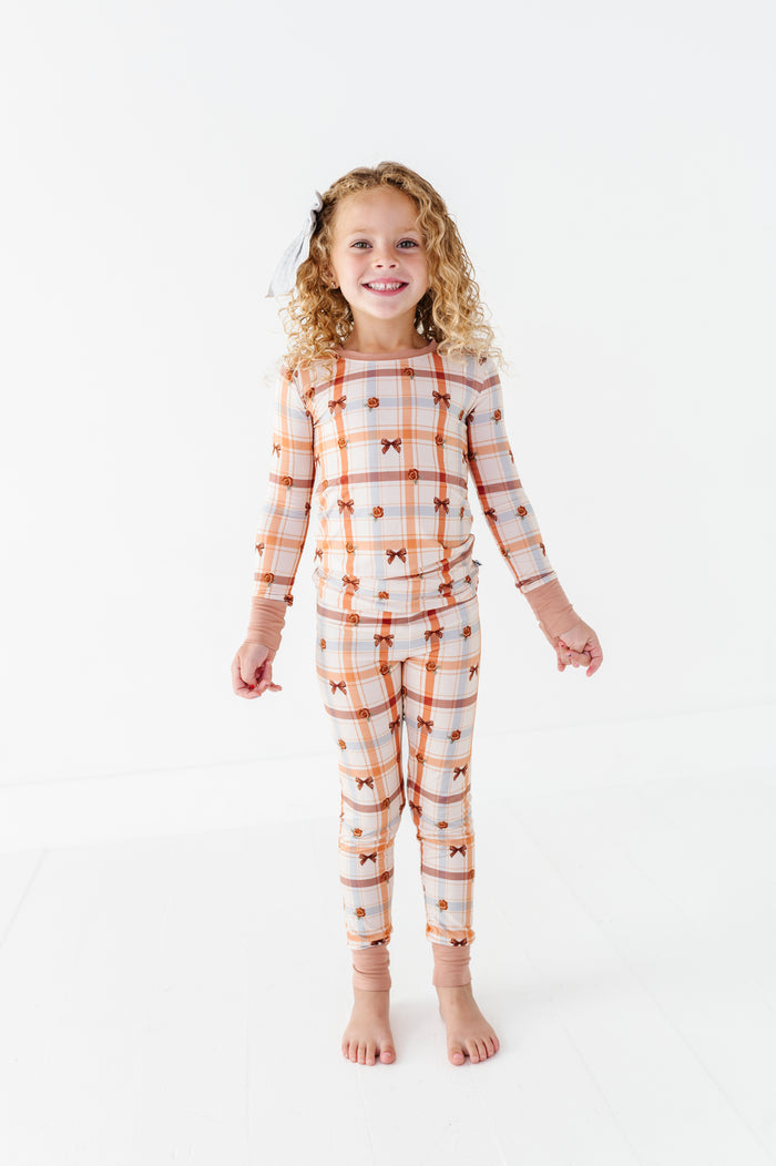 Cinnamon Bloom Plaid Kids Pajamas