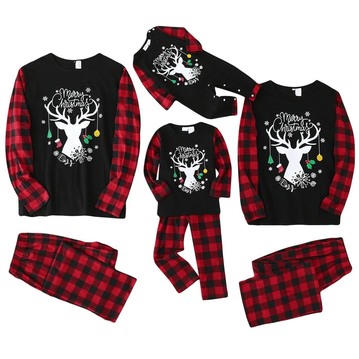 Custom pajamas wholesale Family Matching Christmas Pajamas Set Letter Print Custom Pattern Parents and Kids Home Wear Catpapa