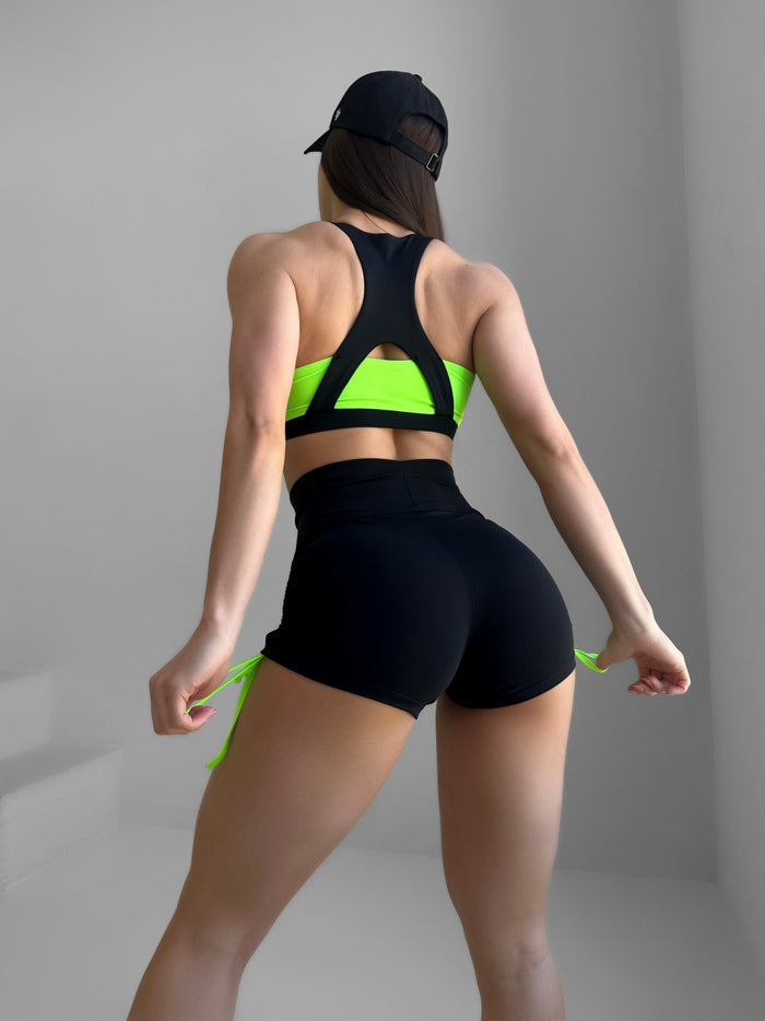 Drawstring side ruched sports shorts high waist