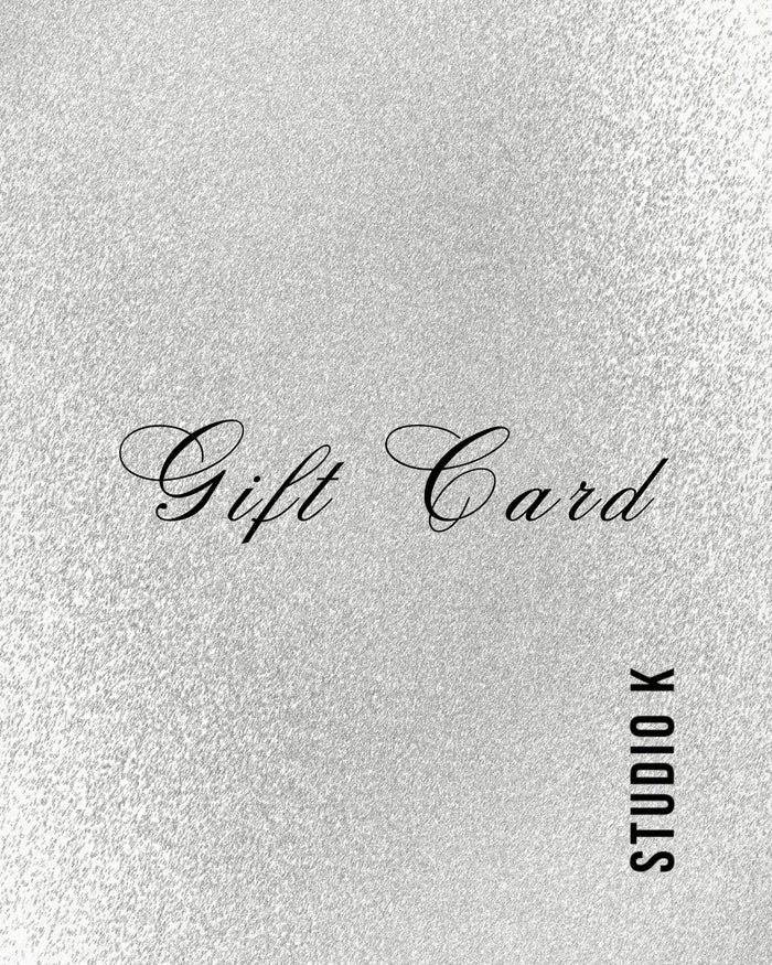 Studio K E-Gift Card – digital gift card redeemable for yoga and lounge wear products, available in multiple values.