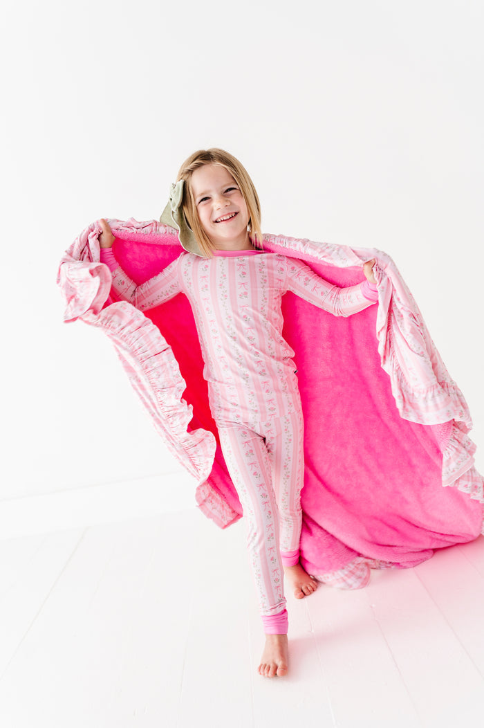 Everything's Coming Up Roses Fuzzy Ruffle Blanket