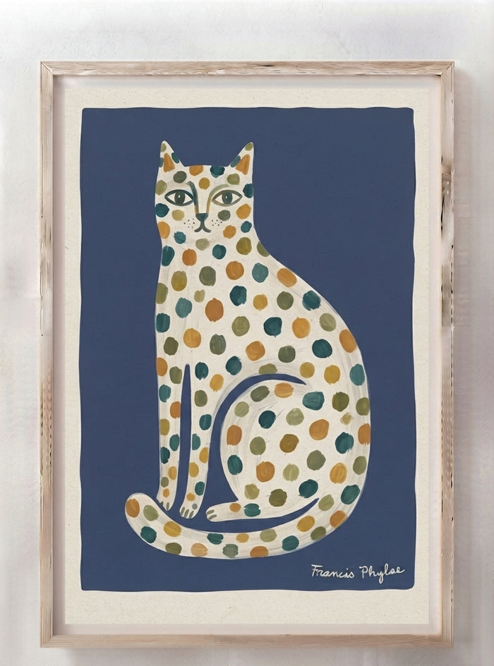 Feline Élan | Dotted Folk Art Cat Print