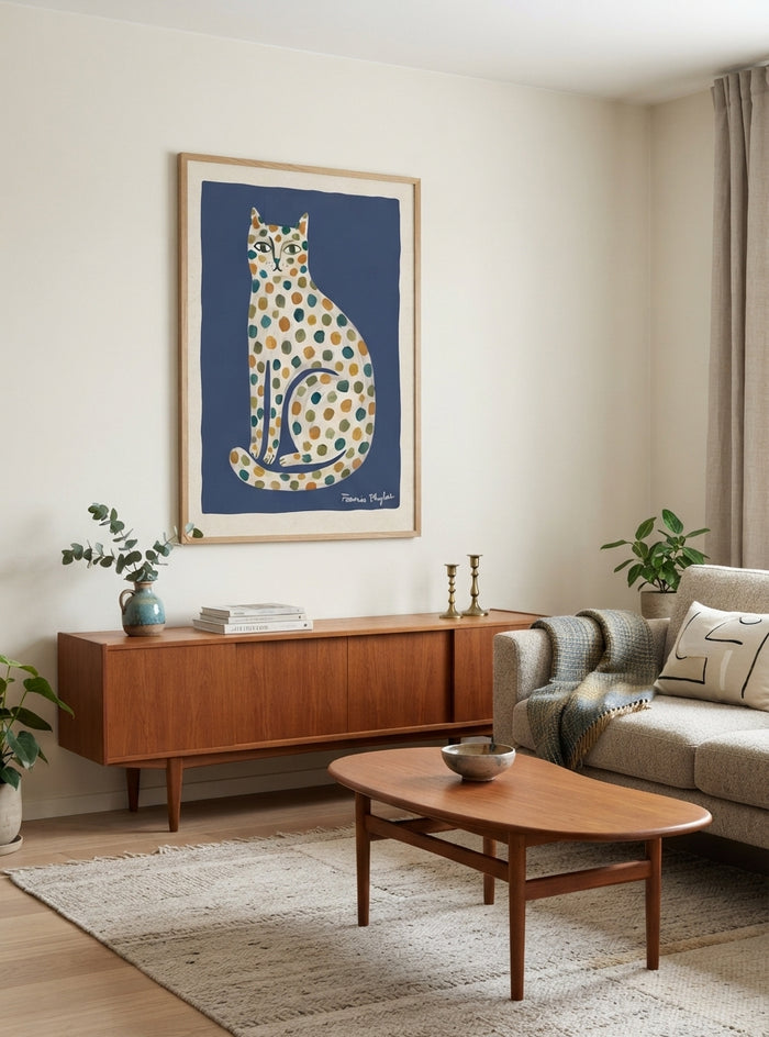 Feline Élan | Dotted Folk Art Cat Print