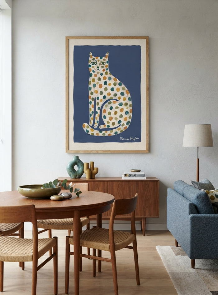 Feline Élan | Dotted Folk Art Cat Print