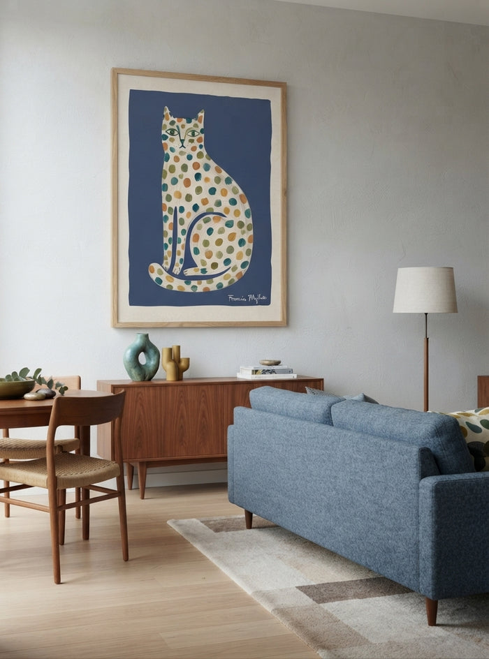 Feline Élan | Dotted Folk Art Cat Print