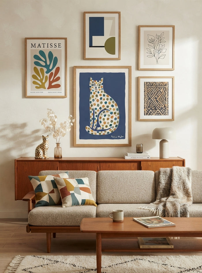 Feline Élan | Dotted Folk Art Cat Print