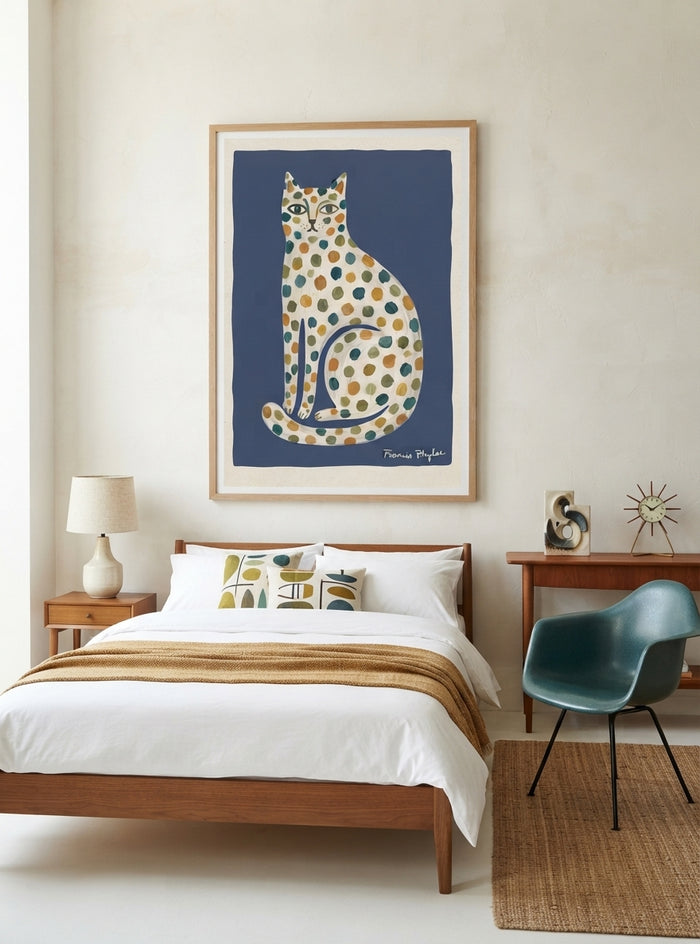 Feline Élan | Dotted Folk Art Cat Print