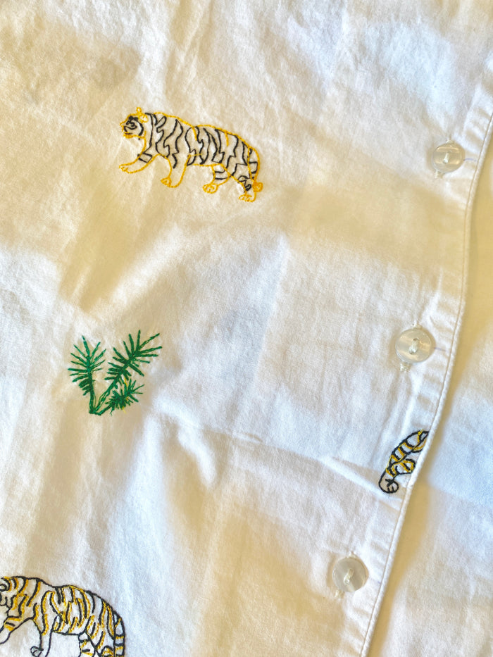Forest Tiger (Medium) Cotton PJ Set With Embroidery, Short Sleeve + Shorts
