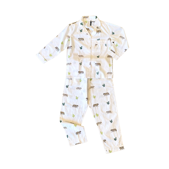 Forest Tiger (X-Large) Cotton PJ Set With Embroidery, Long sleeve shirt + pants