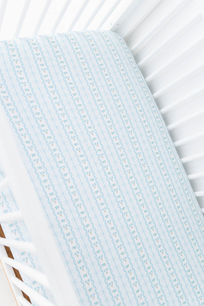Forget Me Knot Blue Crib Sheet