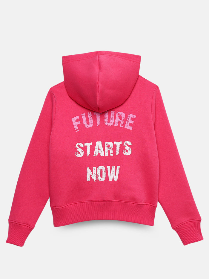 Future Starts Now Girls Printed Hoodie