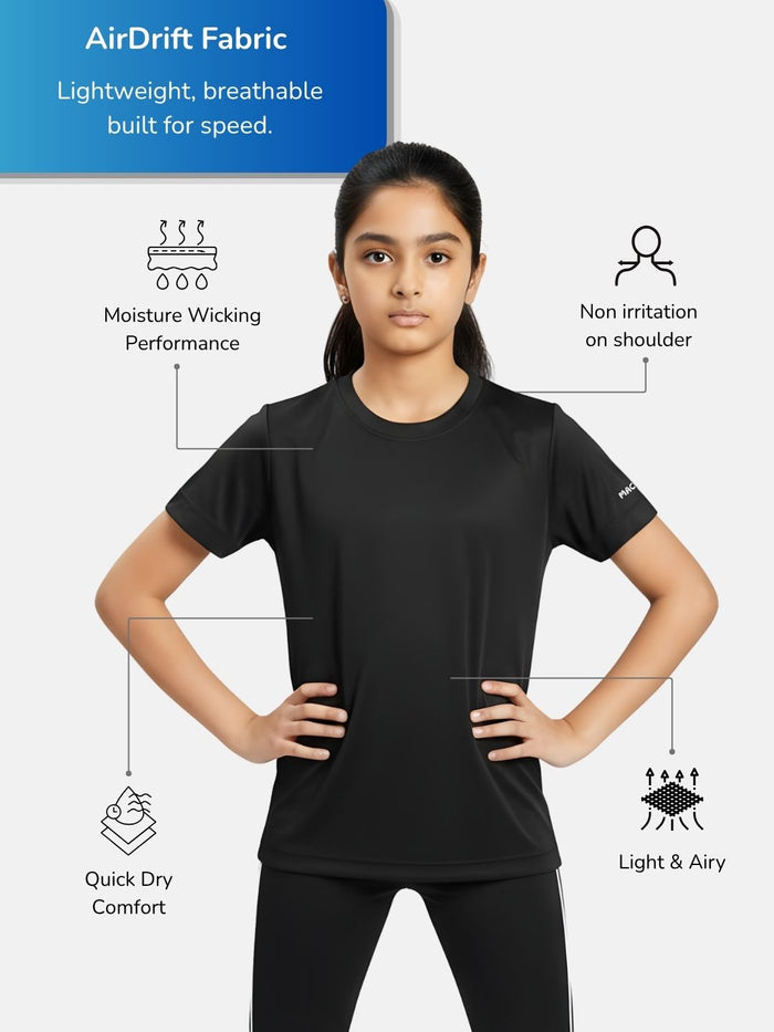 Girls AirDrift Sports T-Shirt - Black