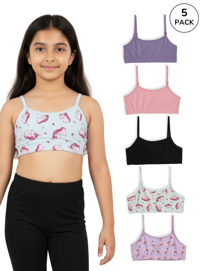 Girls Beginner Bra with Removable Straps - Pack of 5