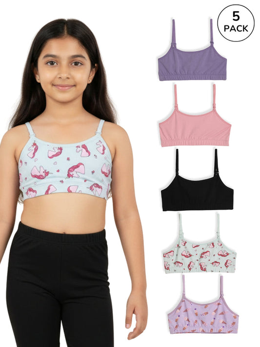 Girls Beginner Bra with Removable Straps - Pack of 5