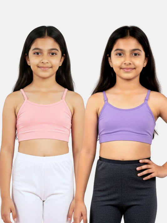 Girls Beginner Bra with Removable Straps, Pack of 2