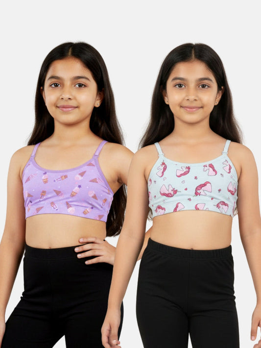 Girls Beginner Bra with Removable Straps, Pack of 2