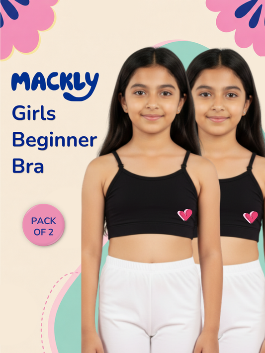 Girls Beginner Bra with Removable Straps, Pack of 2