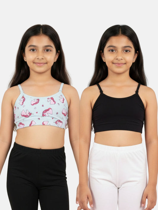 Girls Beginner Bra with Removable Straps, Pack of 2