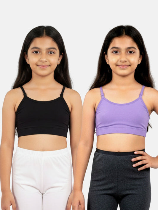 Girls Beginner Bra with Removable Straps, Pack of 2