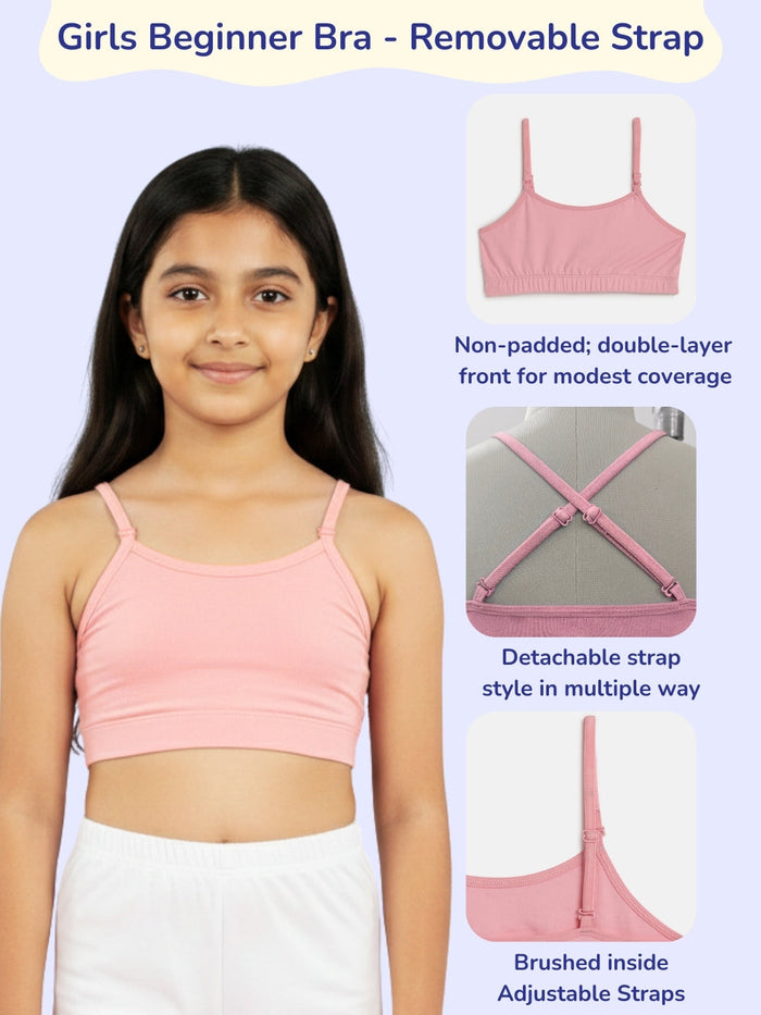Girls Beginner Bra with Removable Straps, Pack of 2