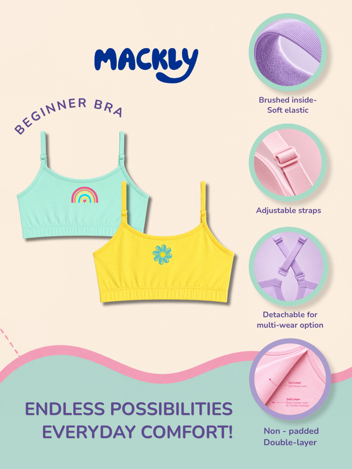 Girls Beginner Bra with Removable Straps, Pack of 2